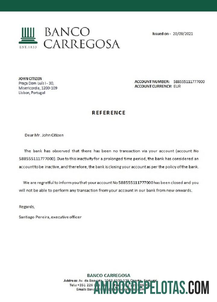 Portugal Banco Carregosa Closure Reference exemplo real